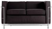 Frovi C3002 2-Seater Settee With Chrome Surround In Soft Black Hide