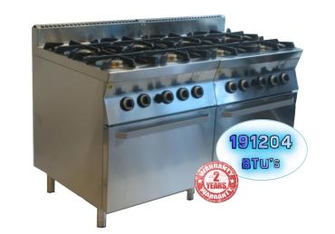 E-LUX CK1600X2 8 Burner Heavy Duty Commercial Gas Oven