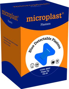 50 Blue Detectable Fingertip Plasters L5606
