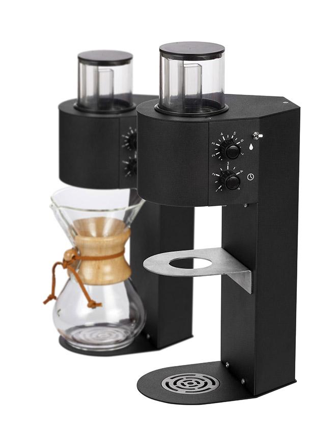 Marco SP9 Twin Single serve precision brewer with two heads and an undercounter unit