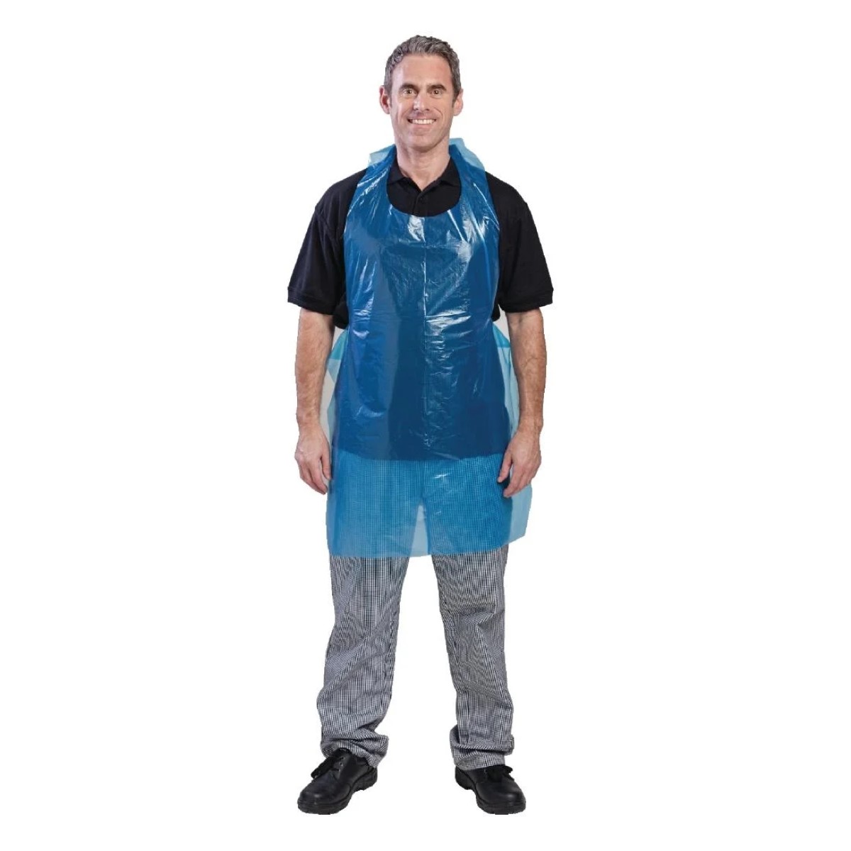 Disposable A305 Polythene Bib Aprons 14.5 Micron Blue (Pack of 100)