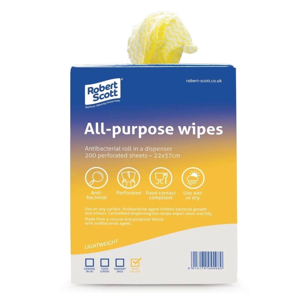 Robert Scott All-Purpose Antibacterial Cleaning Cloths Yellow (Pack of 200) - DN845