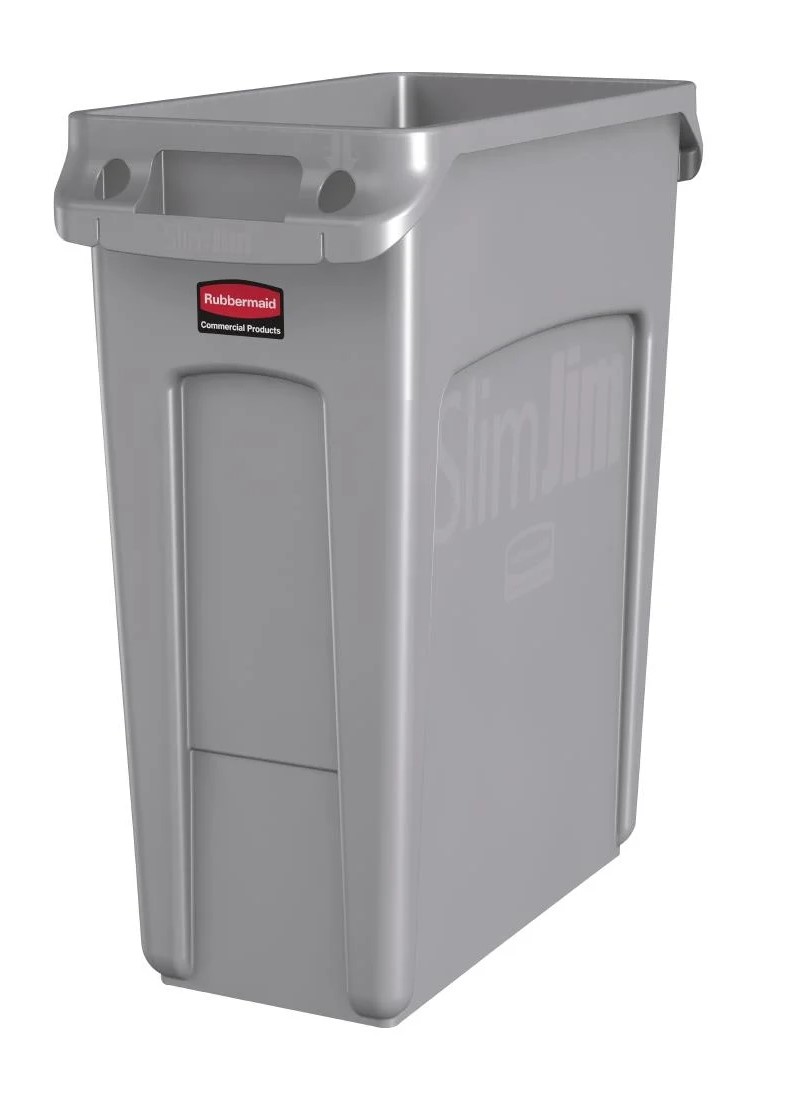 Rubbermaid Slim Jim Container With Venting Channels Grey 60Ltr