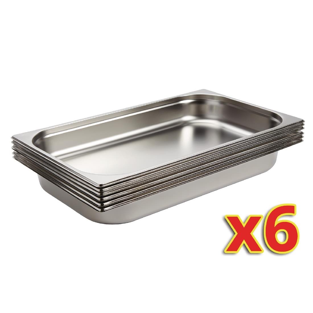 Vogue Stainless Steel 1/1 Gastronorm Pans 65mm (Pack of 6) - S895