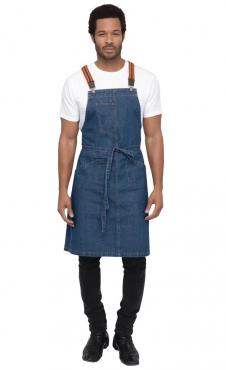 BB207 Chef Works Urban Berkeley Denim Brace Bib Apron Medium Blue