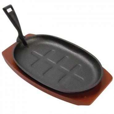 Olympia CC310 Cast Iron 280mm Oval Sizzler With Wooden Stand
