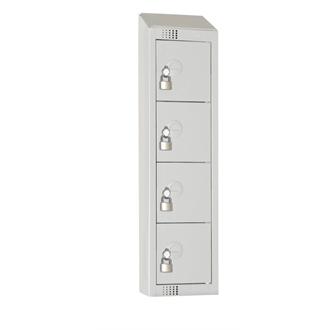 CF753PS Elite Personal Effects Locker 4 Door Grey Padlock Sloping Top