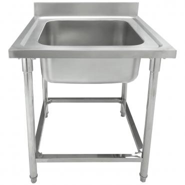 Stainless Steel Sink Commercial Kitchen Standing Single Sink with Stand Household Wash Basin with Workbench and Water Baffle 