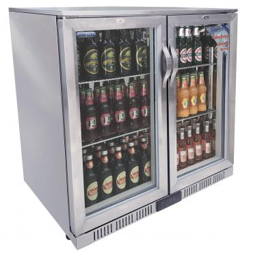 Cater-Cool CK3501LED Double Door Hinged Stainless Steel Bottle Cooler With LED Lighting.