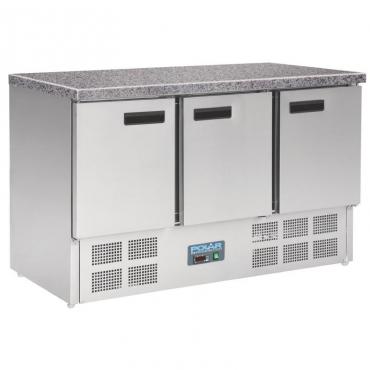 Polar CL109 G-Series 3 Door Refrigerated Counter with Granite Work Top 368Ltr 