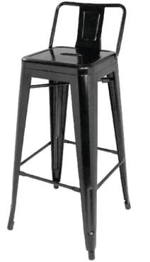 Bolero DL882 Bistro Steel High Stool with Backrest Black (4 Pack)