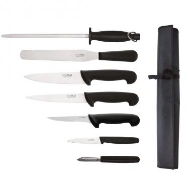 Hygiplas 7 Piece Starter Knife Set with 20cm Chef Knife and Roll Bag - F222