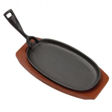 Olympia F464 Cast Iron 240mm Oval Sizzler With Wooden Stand