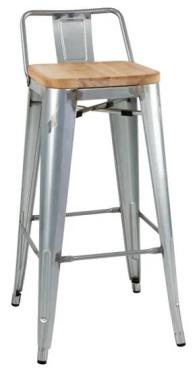 Bolero FB627 Bistro Backrest High Stools with Wooden Seat Pad Galvanised Steel (4 Pack)