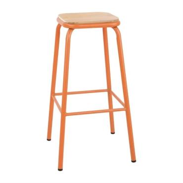 Bolero FB940 Cantina High Stools with Wooden Seat Pad Orange (4 pack)