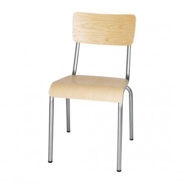 Bolero Cantina Side Chairs with Wooden Seat Pad and Backrest Galvanised (Pack of 4) FB946