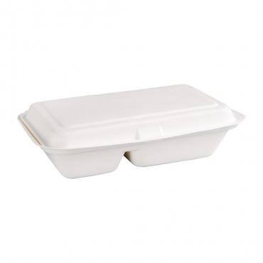 Fiesta Green FC524 Compostable Bagasse 2-Compartment Hinged Food Containers 253mm (Pack of 200)