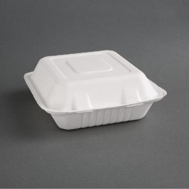 Fiesta Green FC526 Compostable Bagasse 3 Compartment Hinged Food Containers 237mm (Pack of 200)