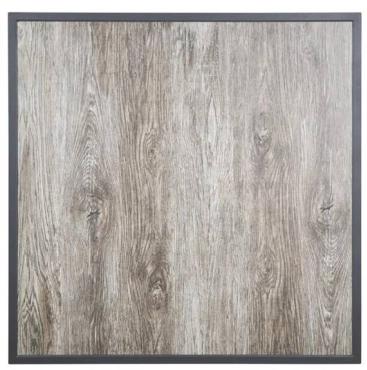 Bolero FU515 Wood Grain Effect Outdoor Tempered Glass Table Top Grey Trim 700mm