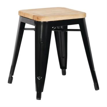 Bolero GM635 Bistro Low Stools with Wooden Seat Pad Black (4 pack)
