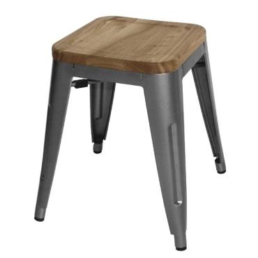 Bolero GM636 Bistro Low Stools with Wooden Seat Pad Gun Metal (4 pack)