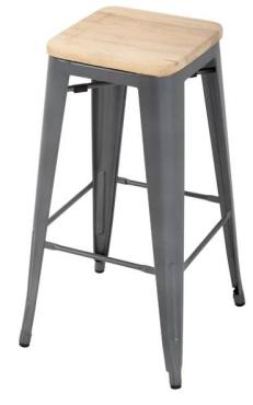 Bolero GM639 Bistro High Stools with Wooden Seat Pad Gun Metal (4 Pack)
