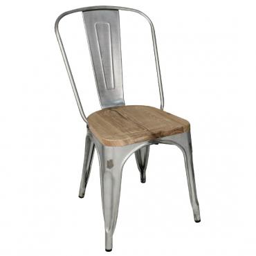 Bolero GM642 Bistro Side Chairs with Wooden Seat Pad Galvanised Steel (Pack of 4) 