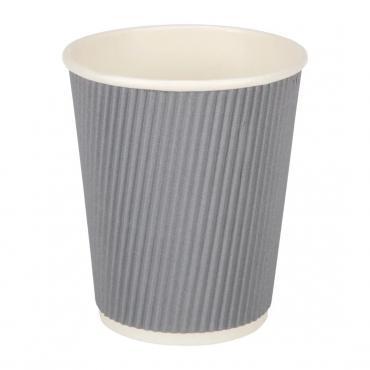 Fiesta Disposable Coffee Cups Ripple Wall Charcoal 225ml / 8oz (Pack of 500) - GP433
