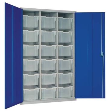 Elite Lockers HR688 18 Tray High-Capacity Storage Cupboard - Blue with Transparent Trays