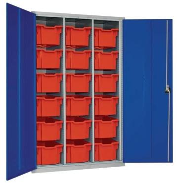Elite Lockers HR696 18 Tray High-Capacity Storage Cupboard - Blue with Blue Trays