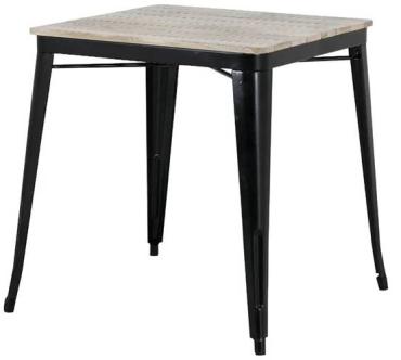 Bolero HZ812 Bistro Dining Table Slatted Mango Wood Top Black Frame 650mm