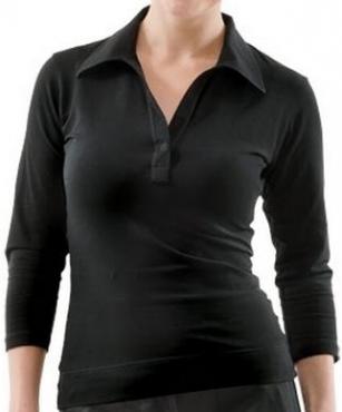 Uniform Works B038 Ladies Black V-Neck 3/4 Sleeve Jersey Top
