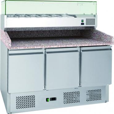 Chefsrange PP3C+ Compact 3 Door Pizza Prep Counter with Topping Unit and Granite Top