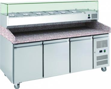 Chefsrange PP3+ Three Door Pizza Prep Counter with Topping Unit and Granite Top