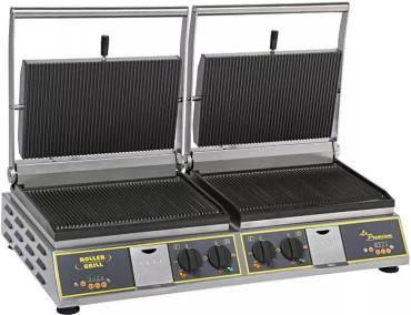 Roller Grill PREMIUM DR Twin Cast Iron Ribbed Base & Top Contact Grill
