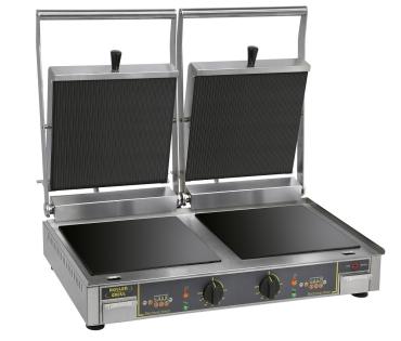 Roller Grill PREMIUM VC DL Twin Ceramic Flat Based Ribbed Top Contact Grill