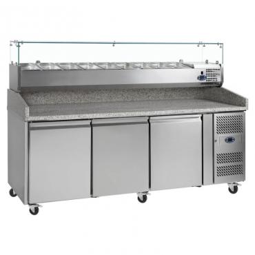 Tefcold PT1300SS Commercial 3 Door Refrigerated Prep Counter with Topping Unit