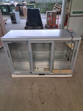 RET52074 - Cater-Cool CK2303LED Commercial Triple Sliding Door Silver Bottle Cooler. LED Lighting. 900mm.