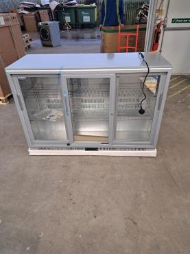 RET52076 - Cater-Cool CK2303LED Commercial Triple Sliding Door Silver Bottle Cooler. LED Lighting. 900mm. watch video