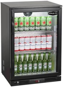 Sterling Pro Green SP1LO-OUT-BK Hinged Single Door Low Height Black Outdoor Bottle Cooler, 106 x 330ml Bottles