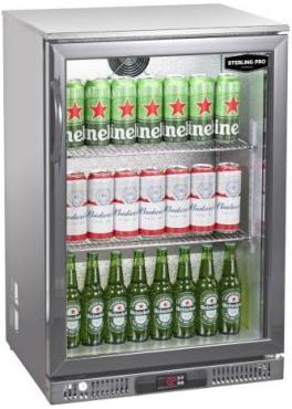 Sterling Pro Green SP1LO-OUT-STS Hinged Single Door Low Height Stainless Steel Outdoor Bottle Cooler, 106 x 330ml Bottles