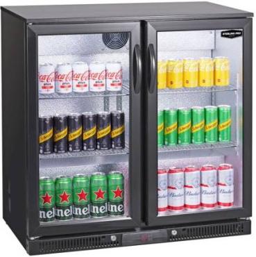 Sterling Pro Green SP2LO-OUT-BK Hinged Double Door Low Height Black Outdoor Bottle Cooler, 180 x 330ml Bottles