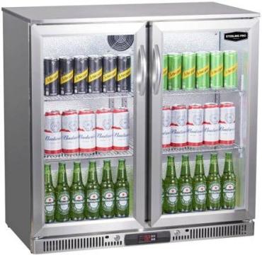 Sterling Pro Green SP2LO-OUT-STS Hinged Double Door Low Height Stainless Steel Outdoor Bottle Cooler, 180 x 330ml Bottles