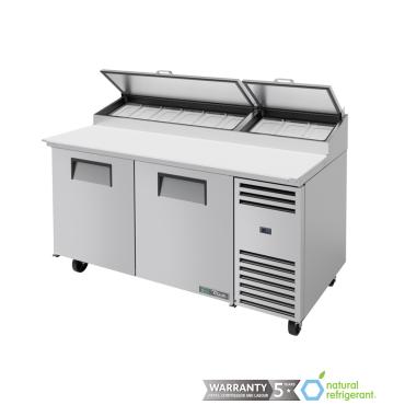 True TPP-AT-67-HC Pizza Prep Counter Table 2 Door, 9x1/3GN Pans 