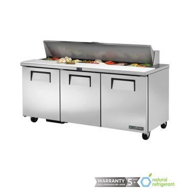 True TSSU-72-18-HC Refrigerated Prep Counter 3 Door 18x 1/6GN Pans 