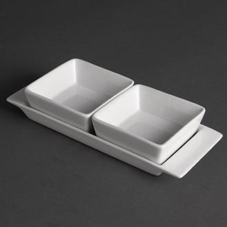 U815 Olympia Whiteware Snack Dishes with Plates 2 Section