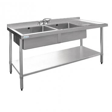Vogue U905 Double Bowl Stainless Steel Sinks R/H Drainer W1500 x D600mm