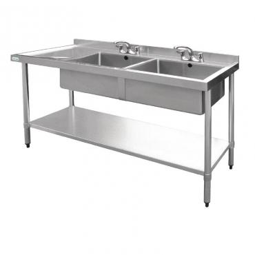 Vogue U909 Double Bowl Stainless Steel Sinks L/H Drainer W1800 x D650mm