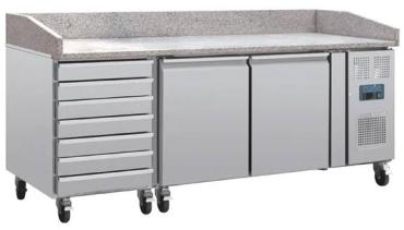 Polar UA080 U-Series Double Door Pizza Counter with Granite Top and Dough Drawers 290Ltr