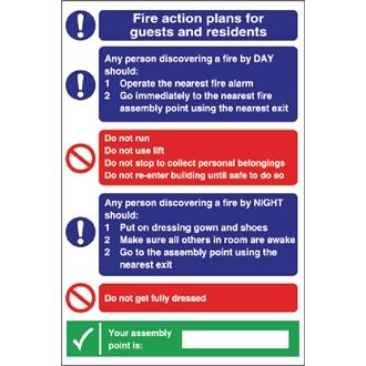 W218 Fire Action Plan Sign For Guests & Residents